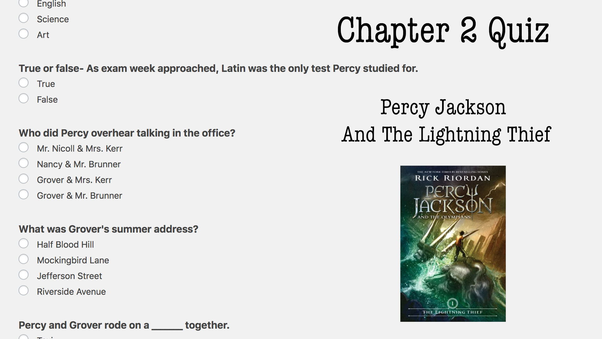 Chapter 2 Quiz - The Lightning Thief (Percy Jackson Quiz) - Modern