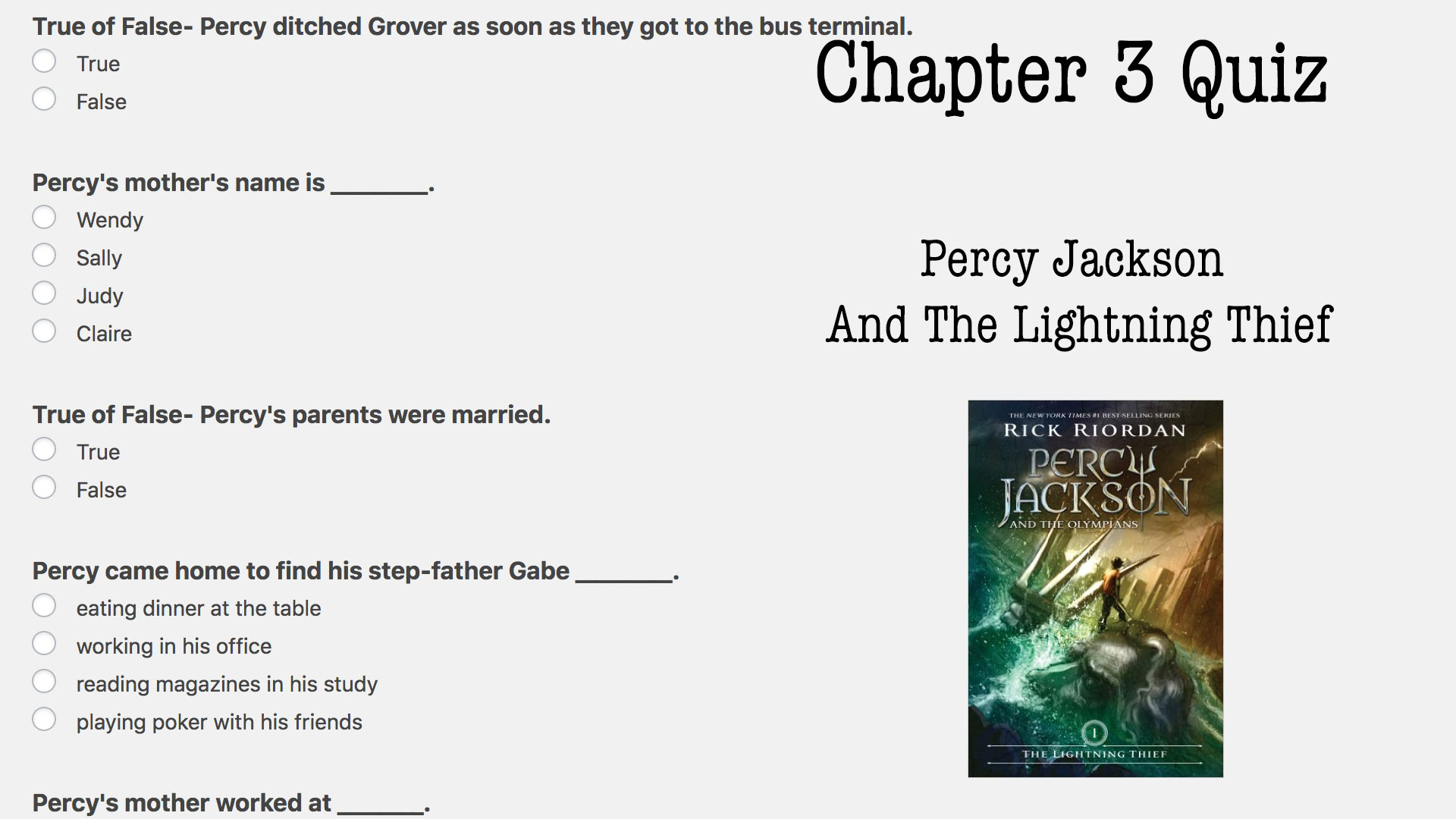 chapter three quiz percy jackson book one the lightning thief