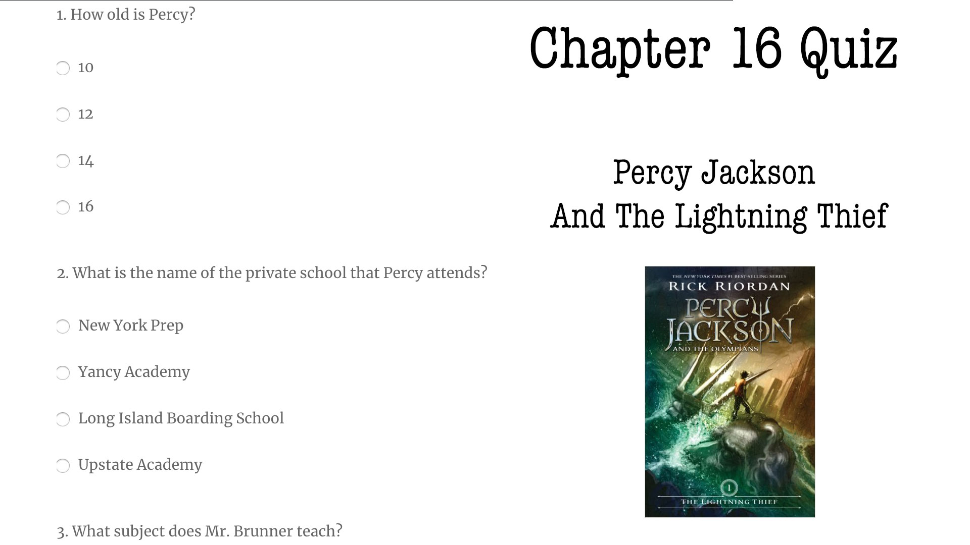 Percy Jackson and the Olympians - The Lightning Thief and POV Flashcards